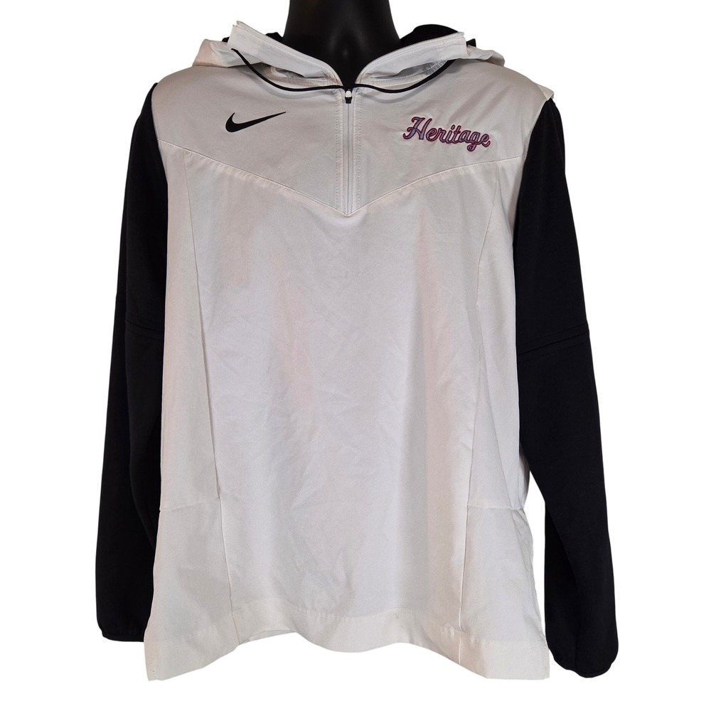 Nike Heritage Pullover Jacket Half Zip Hooded White‎ Black Mens M **Read